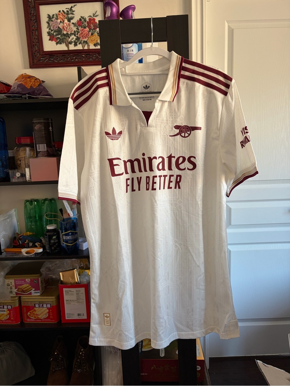 adidas Originals White and Burgundy Arsenal Emirates Football Jersey